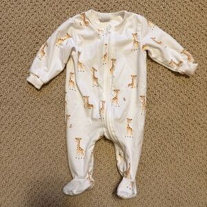 Petite Lem “Firsts” Giraffe Print Newborn Footie Pajamas